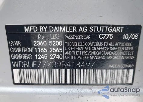 2009 Mercedes-Benz E 63 Amg из США, поврежденный, VIN WDBUF77X39B418497